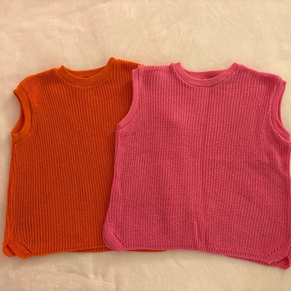 Two 2 Knitted Crew Neck Sweater Vest Tops Bundle Orange & Pink I Saw It First OS